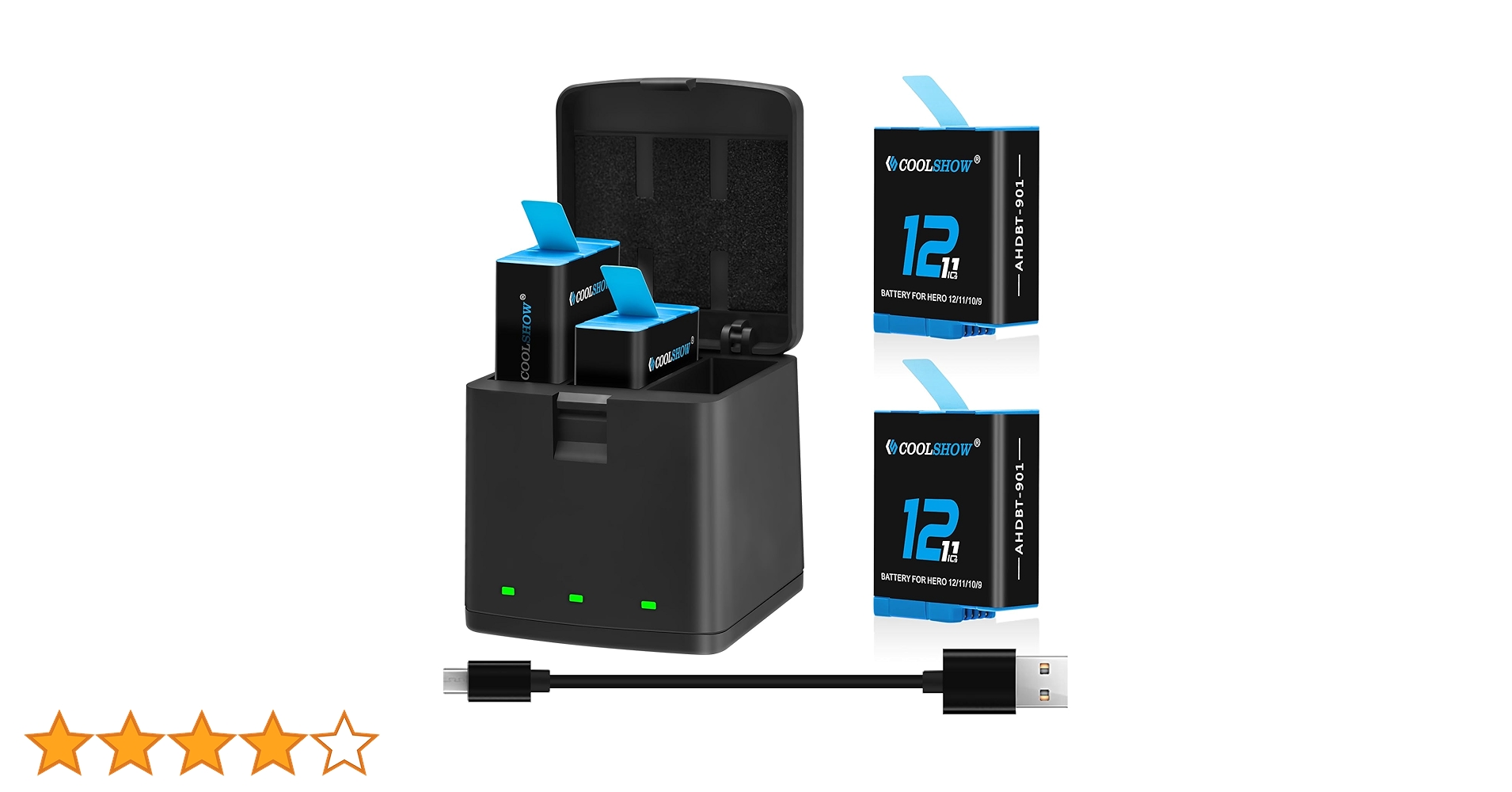Amazon | COOLSHOW GoPro Hero 12/Hero 11/Hero 10/9 バッテリー